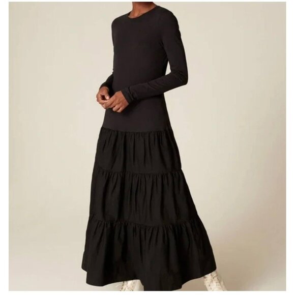 NWT ME + EM Tiered Hem Layering Dress Black Cotton Jersey with Woven Cotton 2US - Picture 2 of 9
